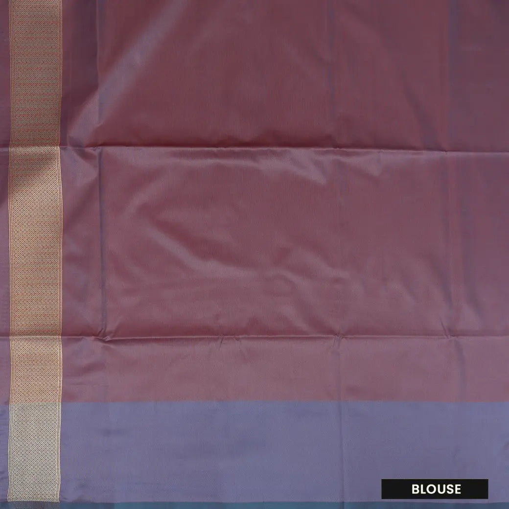 Red With Lavender Copper Zari Border Soft Silk Saree