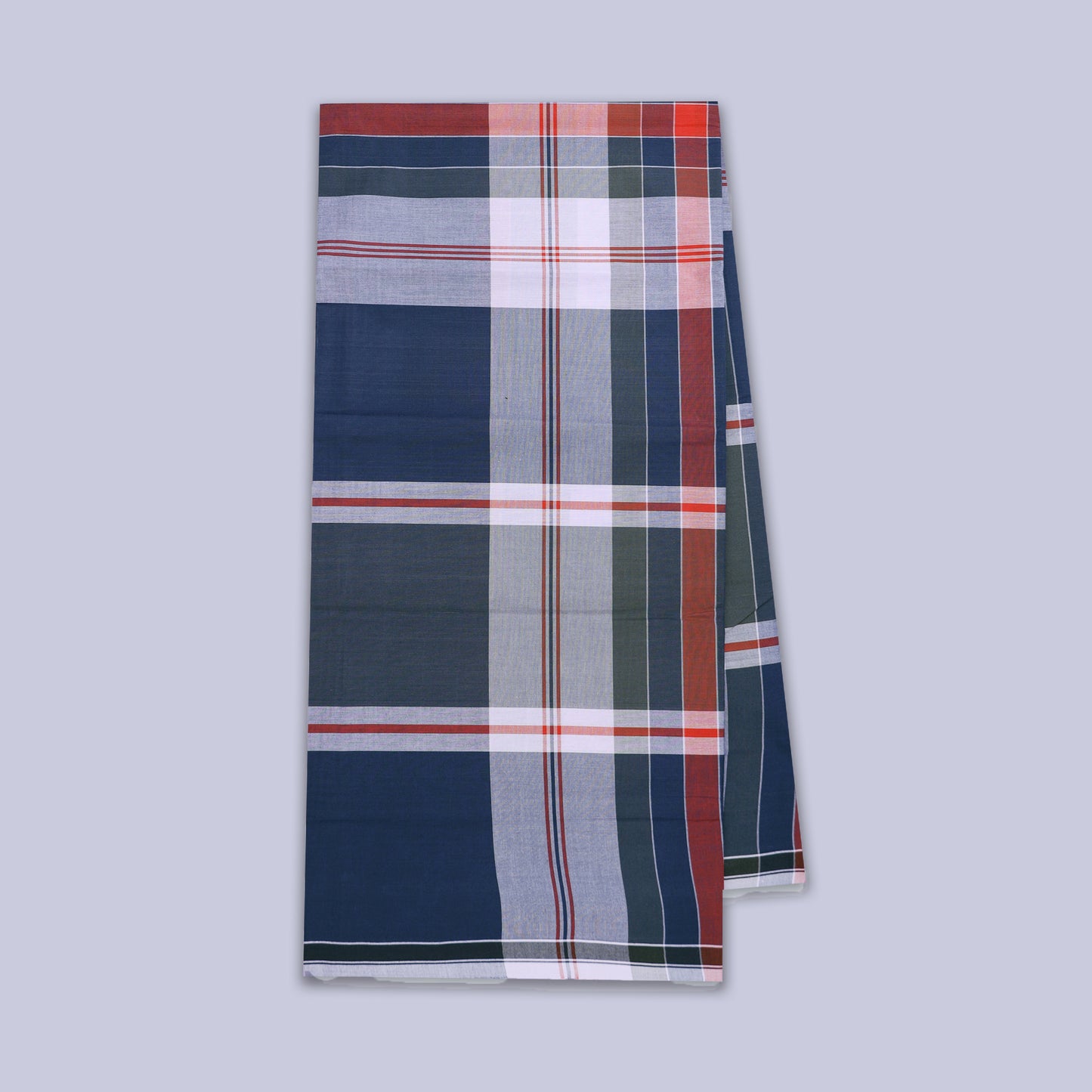 Men’s Navy Blue With Grey Checked Cotton Stitched Lungi