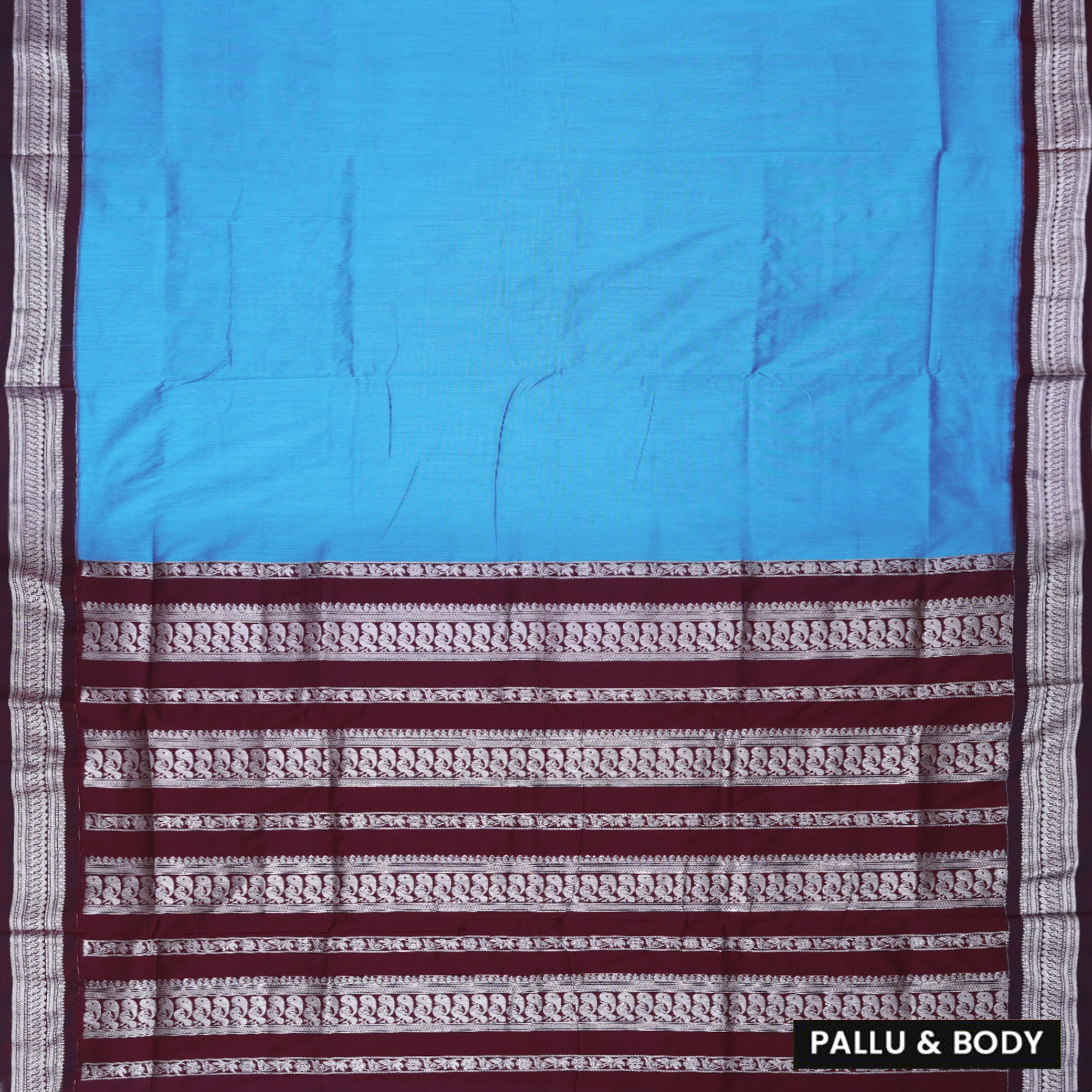 Sky Blue With Wine Red Premium Quality Kalyani Cotton Saree