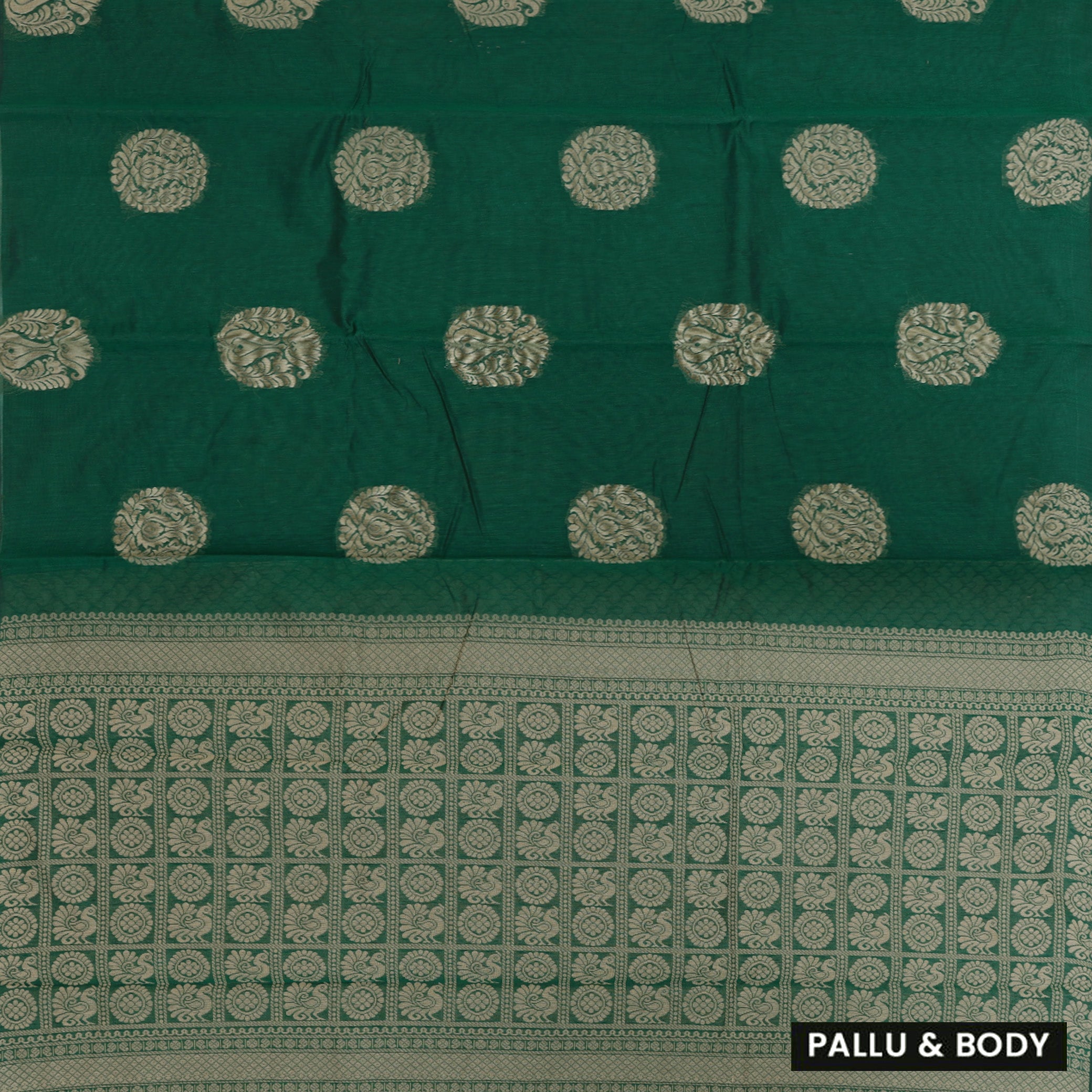 Green With Sandal Zari  Silk Cotton Saree