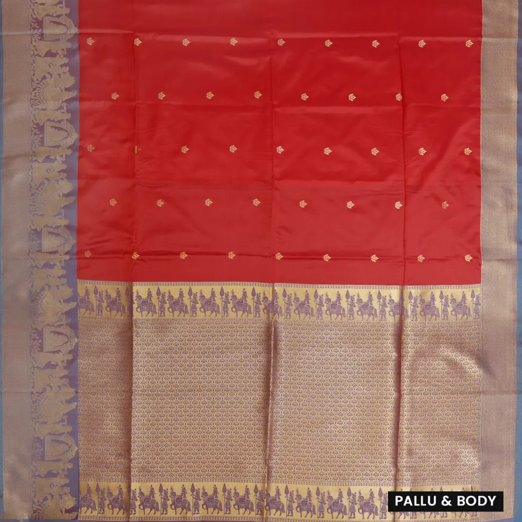 Red With Lavender Copper Zari Border Soft Silk Saree