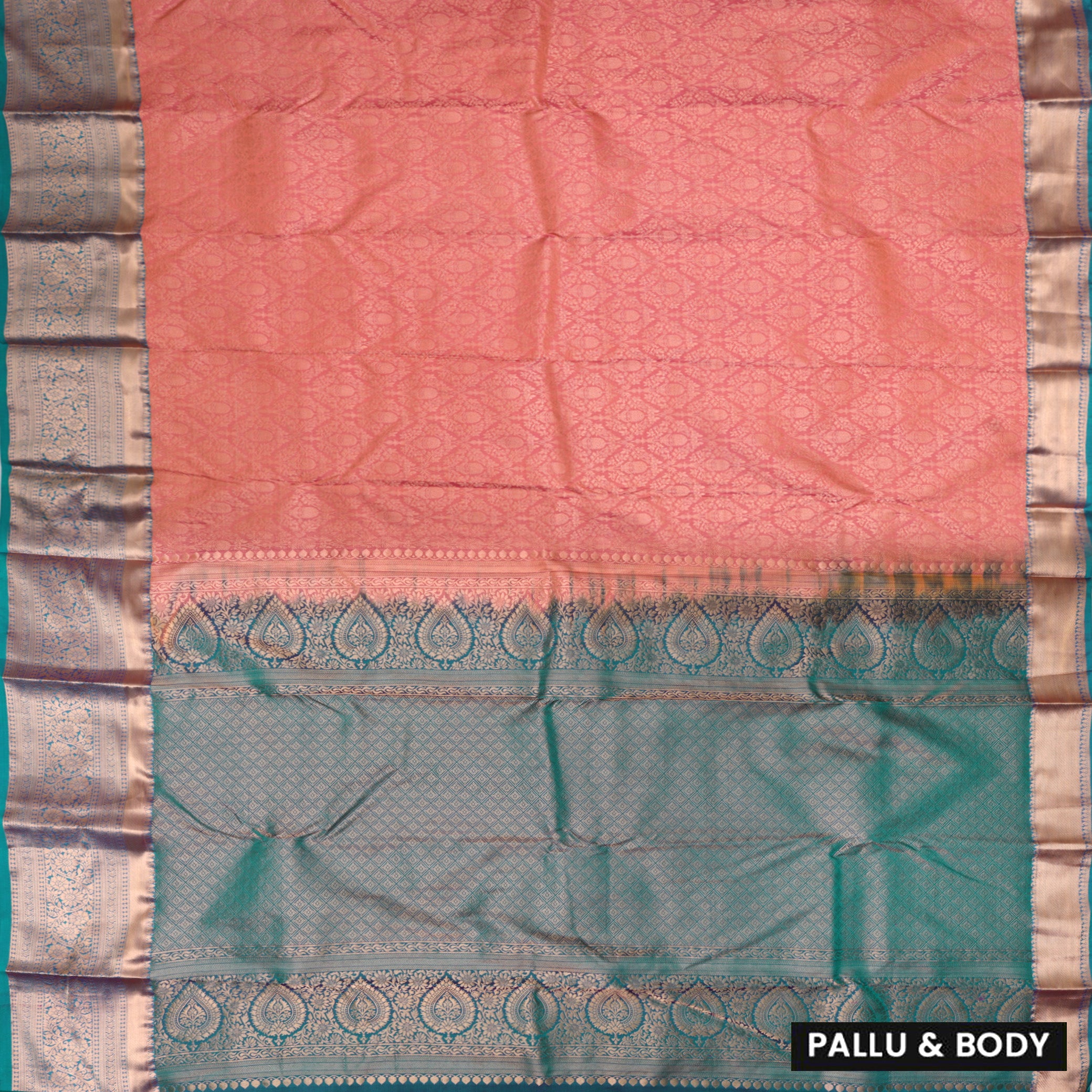 Dark PeachWith Green Wedding Silk Saree