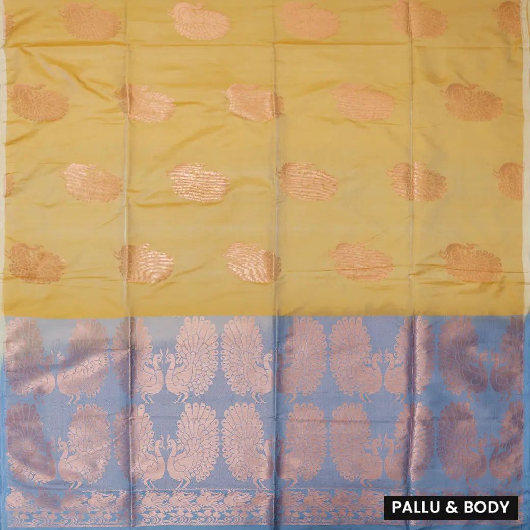 LIGHT YELLOW with  GREY Soft Silk Saree