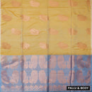 LIGHT YELLOW with  GREY Soft Silk Saree