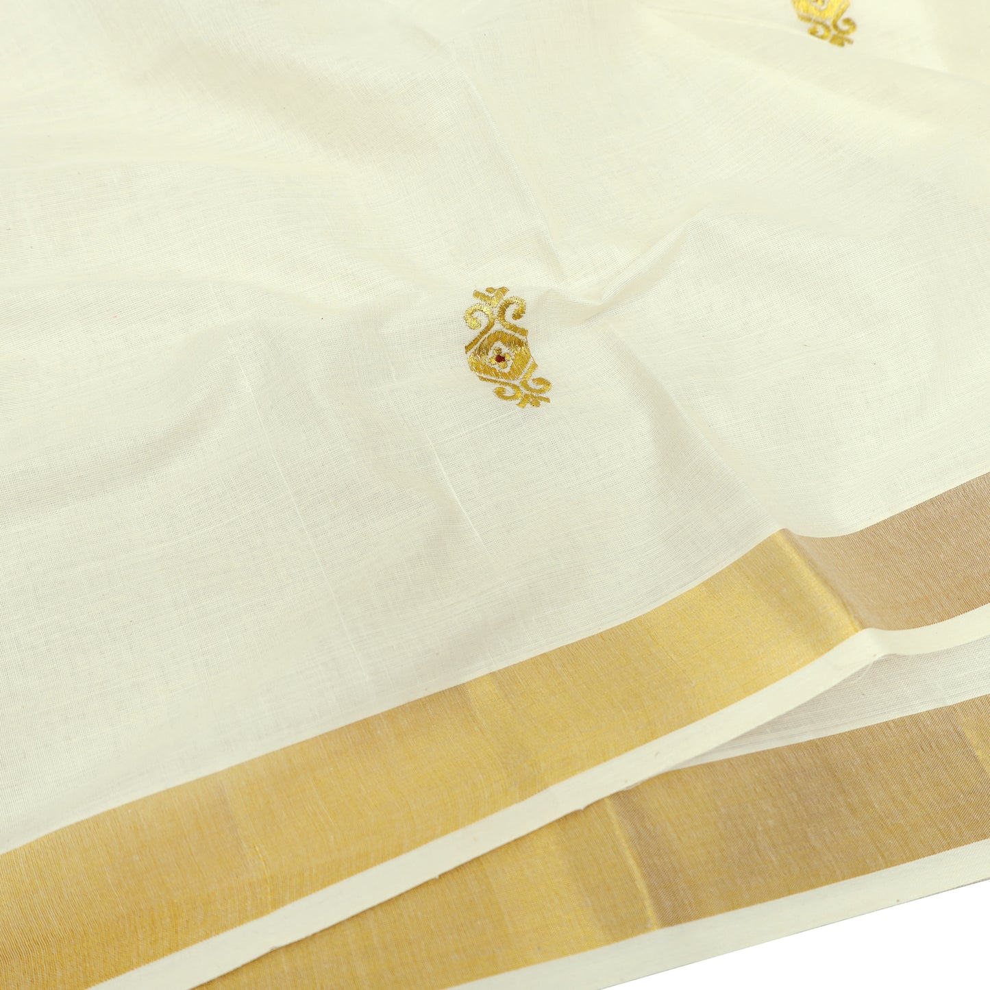 Off White With Golden Silk Threaded Peacock Embroidery  traditional kerala onam saree