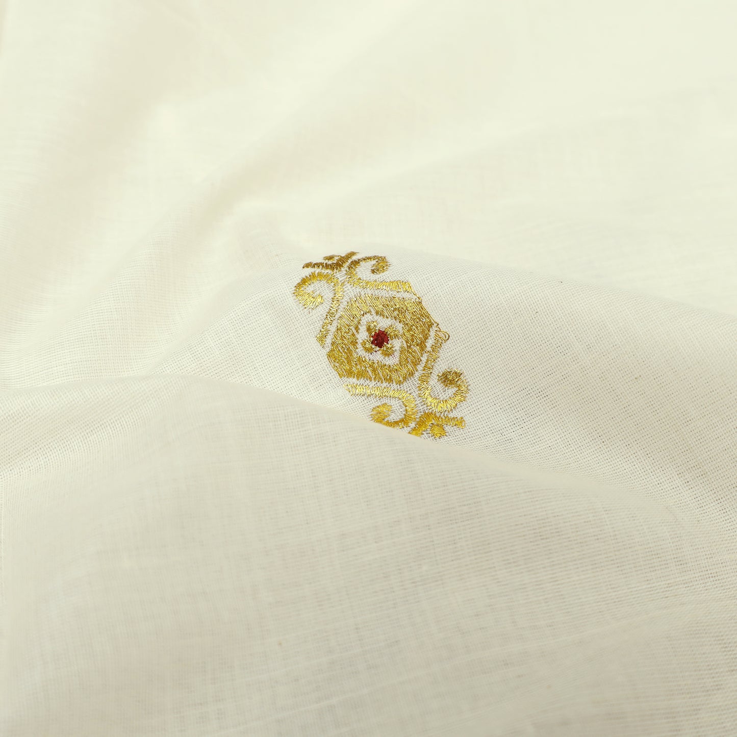 Off White With Golden Silk Threaded Peacock Embroidery  traditional kerala onam saree