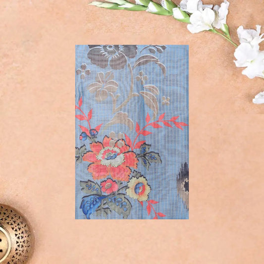Light Dusty Blue with Deep Rose Ladies Cotton Chudithar Set Material