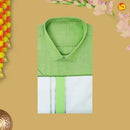 Lime Green Colour Readymade Shirt And Matching Border Dhoti Set for Men