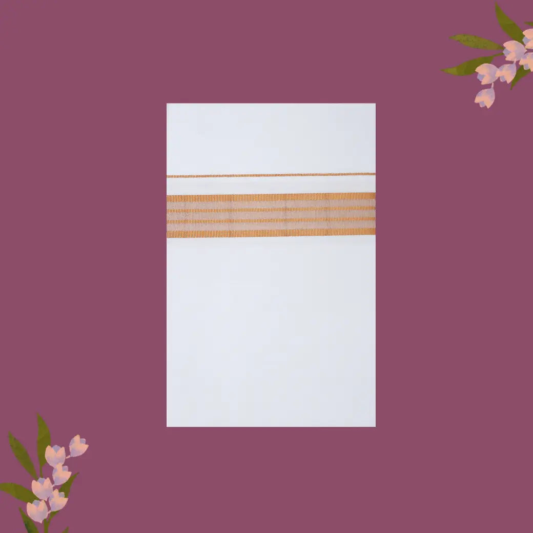 White with Copper Fancy Jari Border Single Layer Cotton Men’s Dhoti
