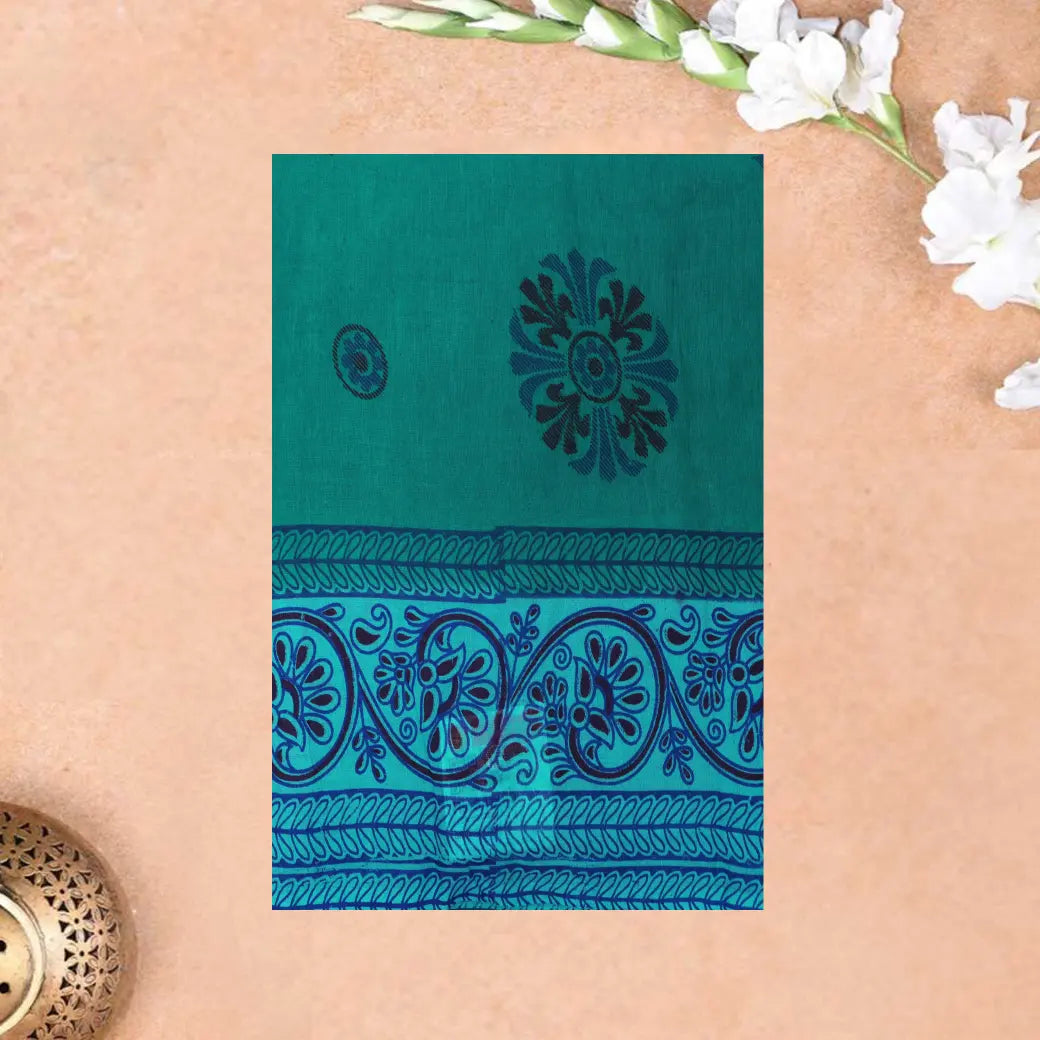 Sea Green Sungudi Cotton Saree without Blouse