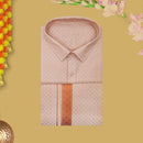 Off Red  Traditional Ethnic wear Cotton Readymade Shirt and Singel  Border Dhoti Set For Men
