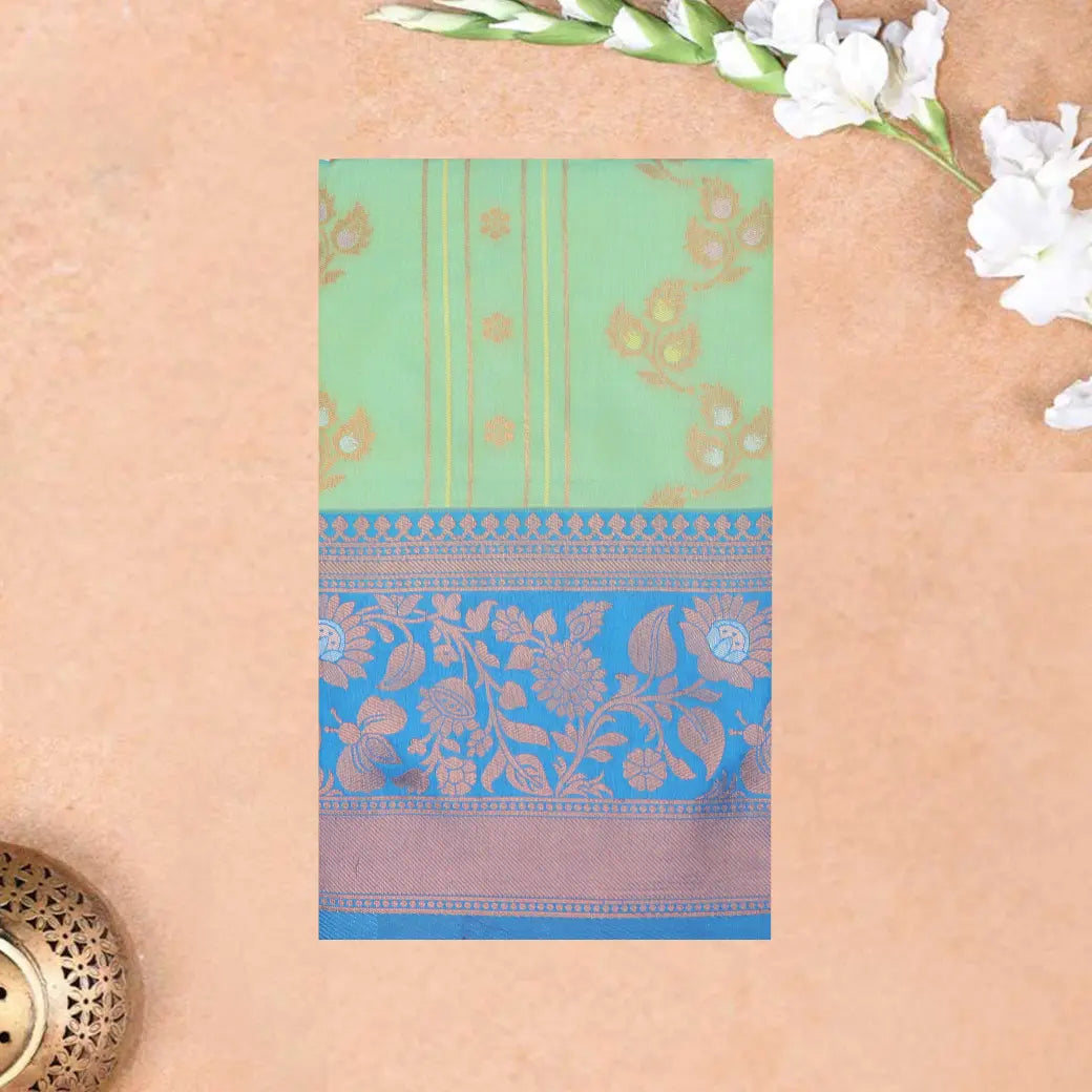 pistachio green and royal blue Soft Silk Saree