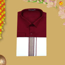 Red With White Readymade Shirt And Matching Border Dhoti Set for Men
