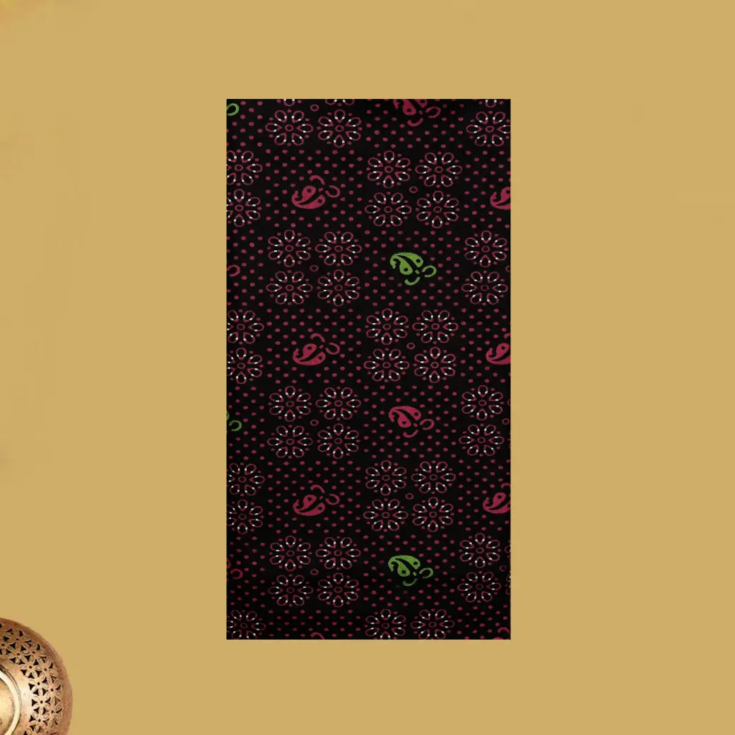 Black with Pink flower design Cotton Printed Lungi