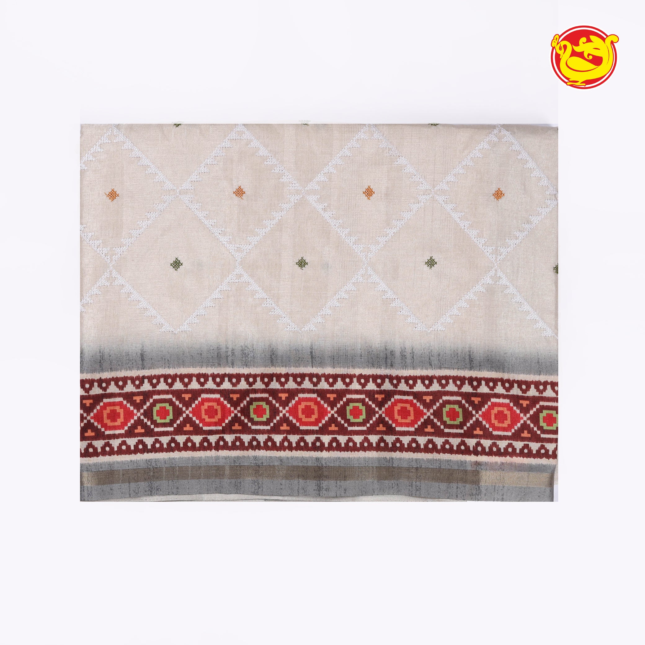 Half white with grey art chanderi saree with embroidery