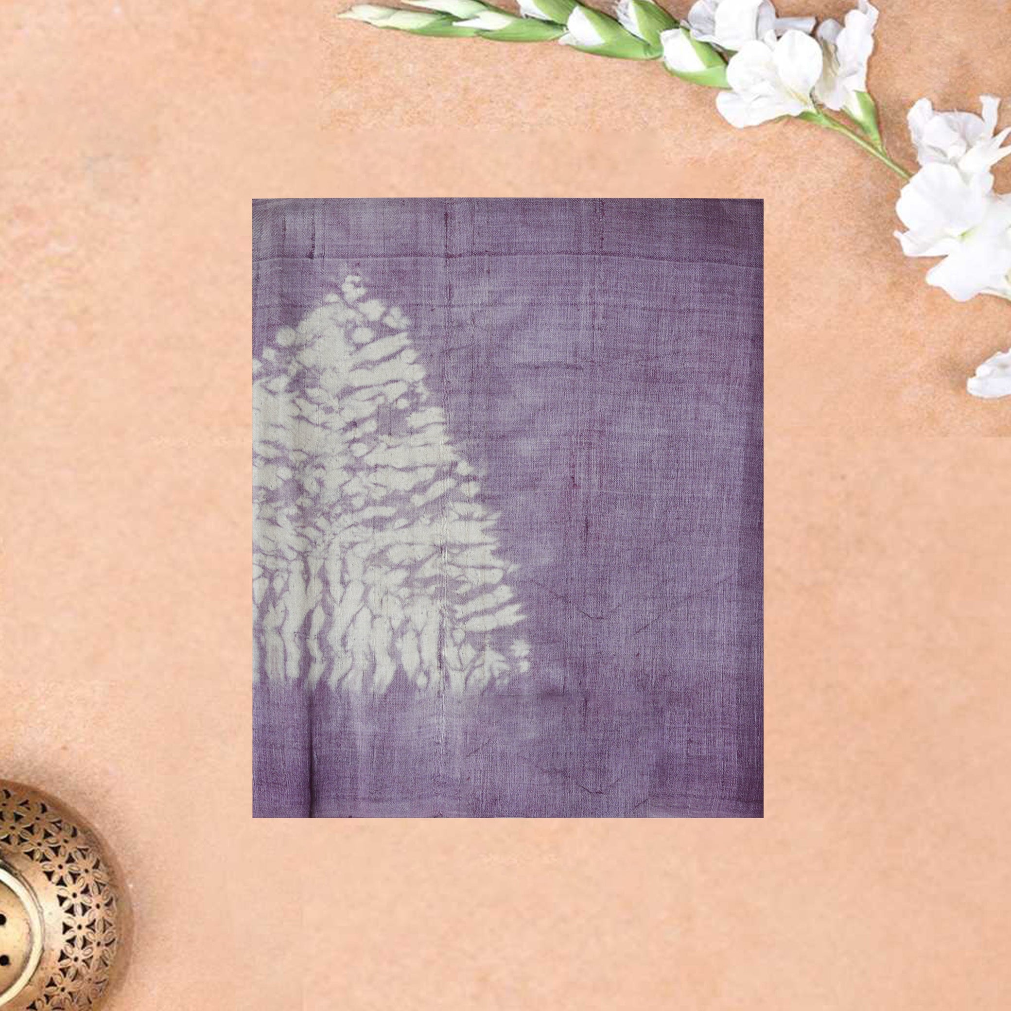 Pure Tussar Silk Saree Grape Colour With Floral Design and Painted Prints and Zari Woven Border
