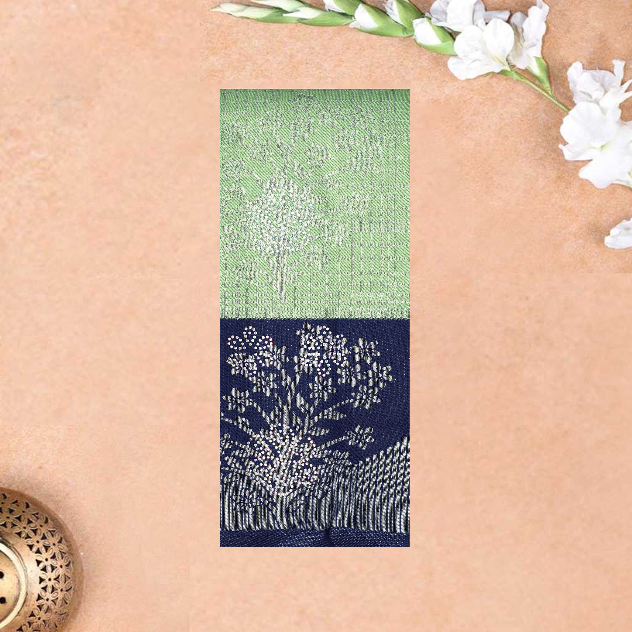 Green with Navy Blue Kubera Silk Saree