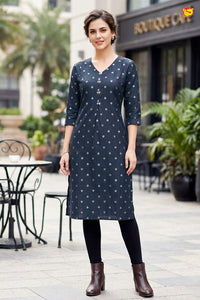 Navy Blue Color Ladies Readymade Straight Cut Top