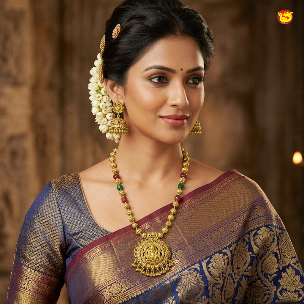 Traditional  lakshmi  With Coin Pendant Long Necklace set