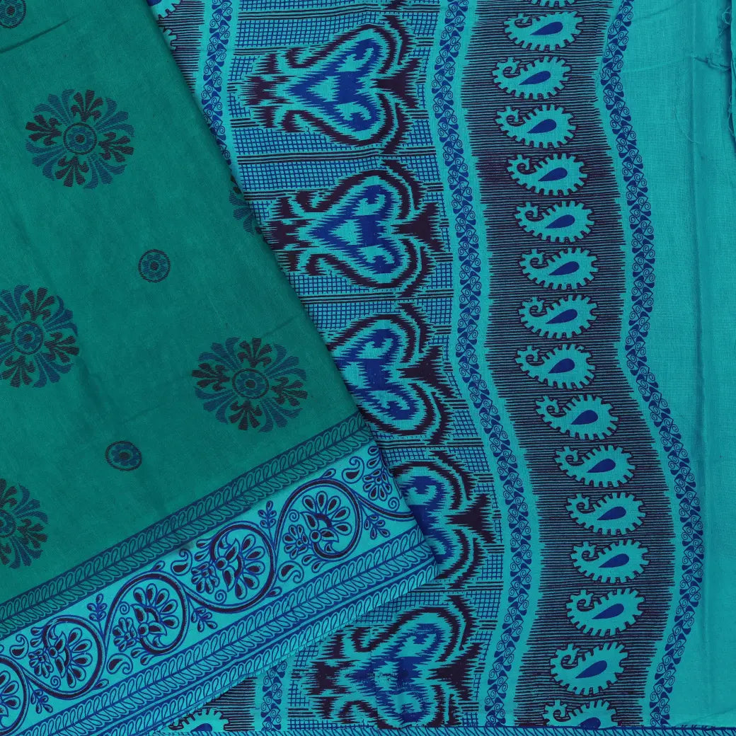 Sea Green Sungudi Cotton Saree without Blouse