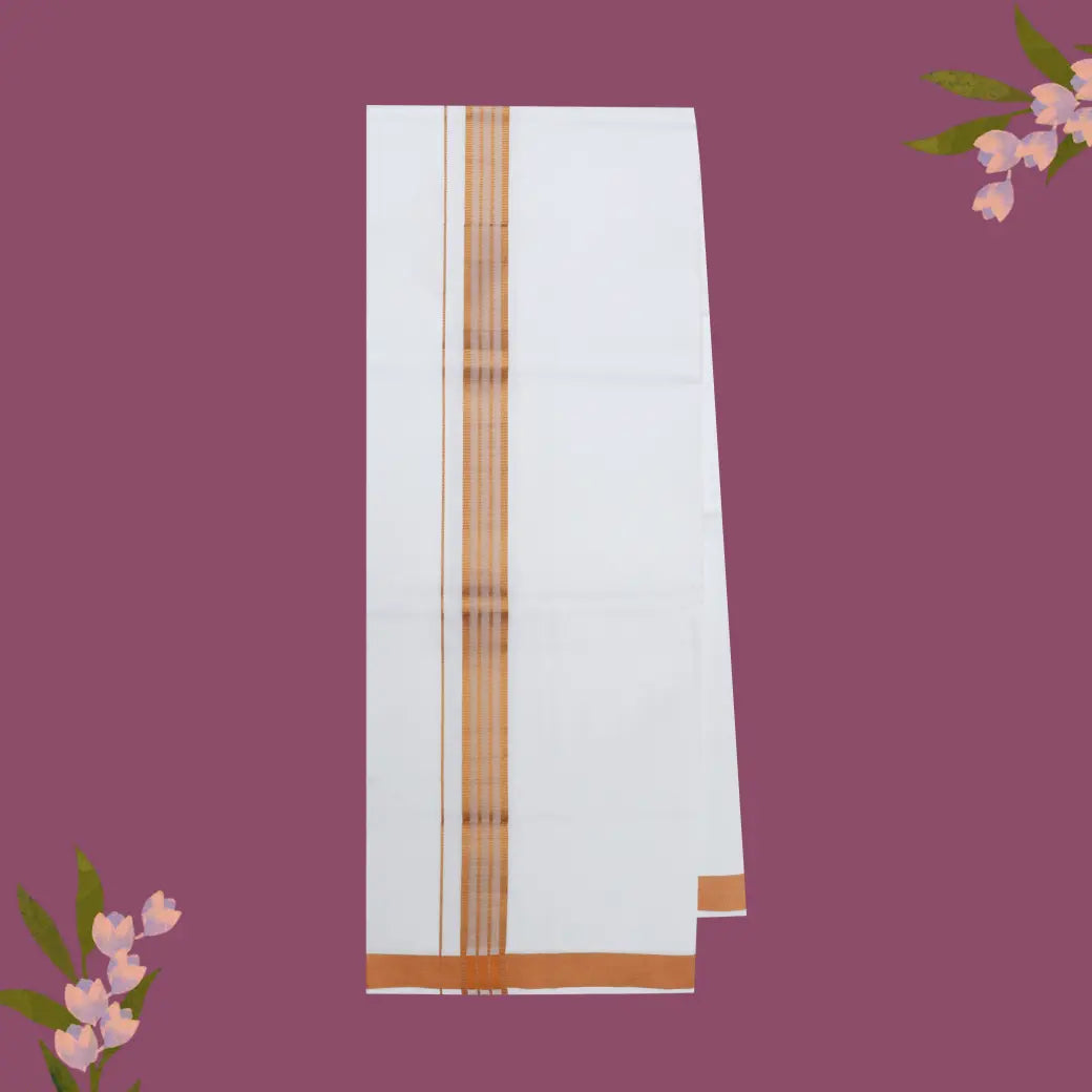 White with Copper Fancy Jari Border Single Layer Cotton Men’s Dhoti