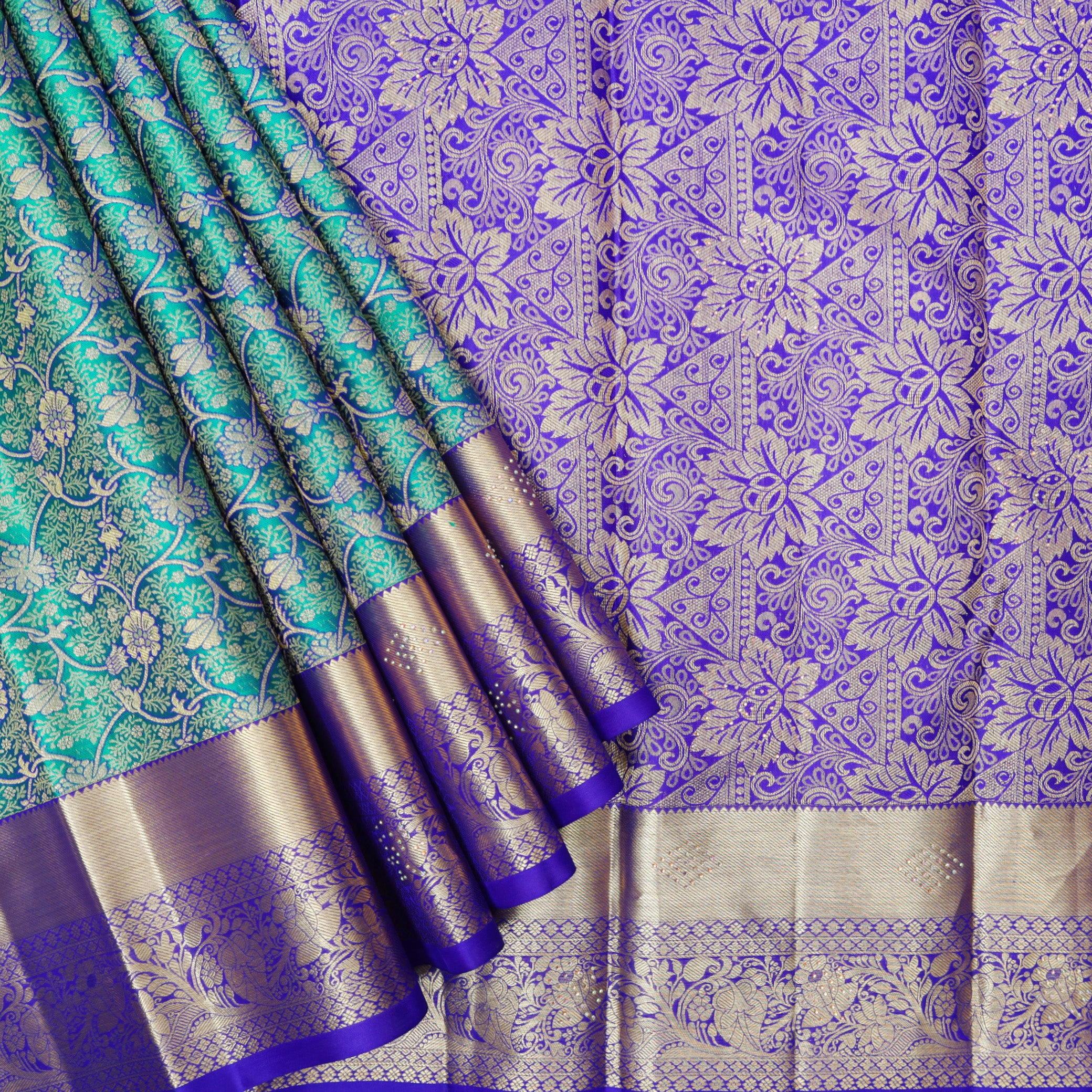Green With Royal Blue pure Kanchipuram silk saree