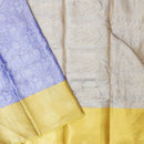 Periwinkle Blue with Golden-Yellow in Leaf Pattern Design Tanchui Silk Saree