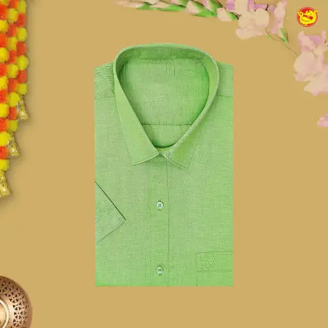 Lime Green Colour Readymade Shirt And Matching Border Dhoti Set for Men