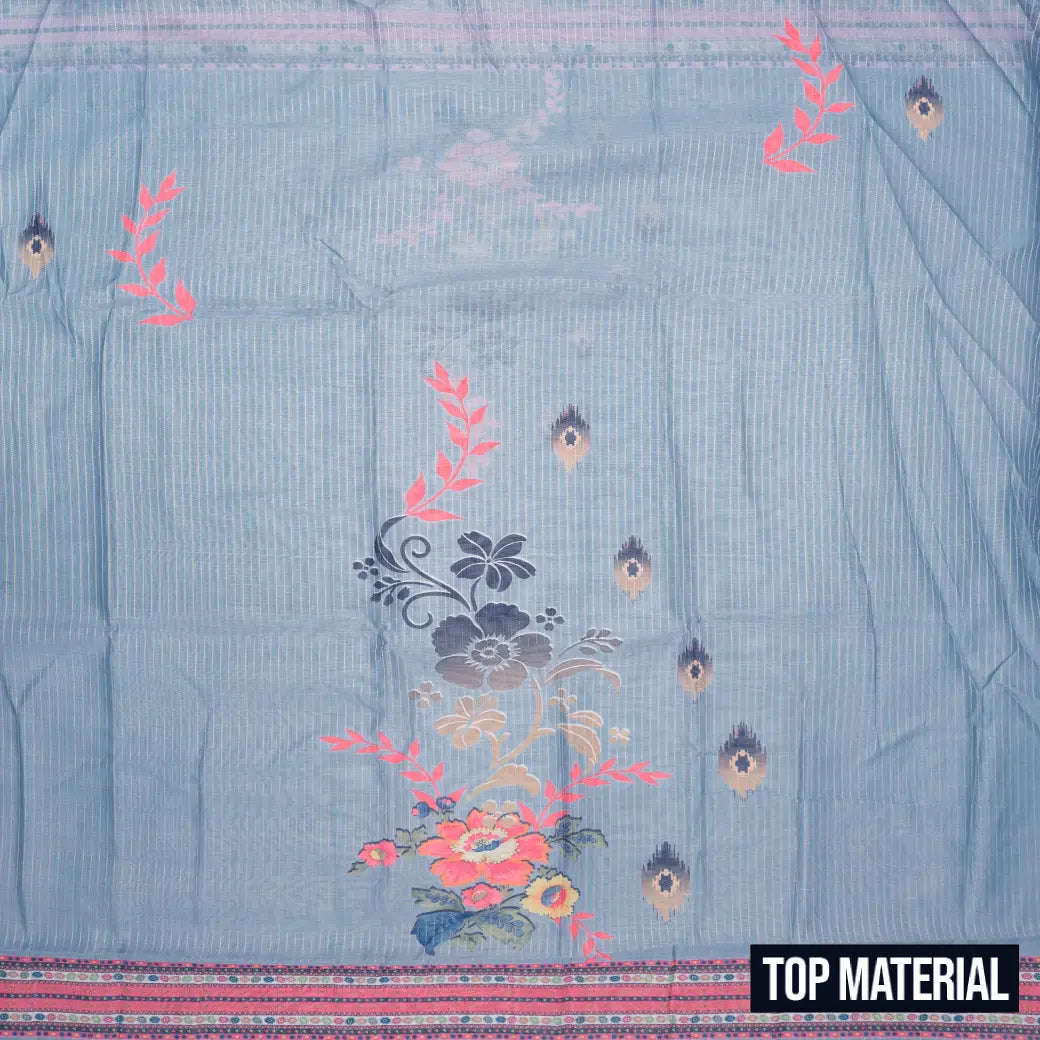 Light Dusty Blue with Deep Rose Ladies Cotton Chudithar Set Material