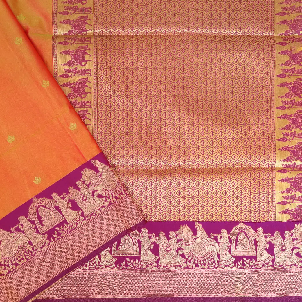 Orange With Rani Pink Copper Zari Border Soft Silk Saree