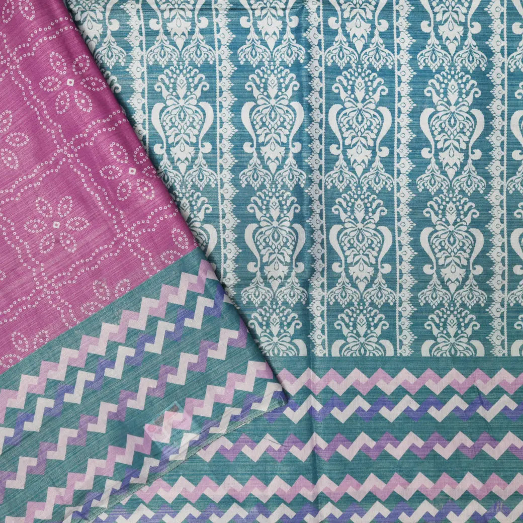 Pink with  Green Tissue Silk Saree