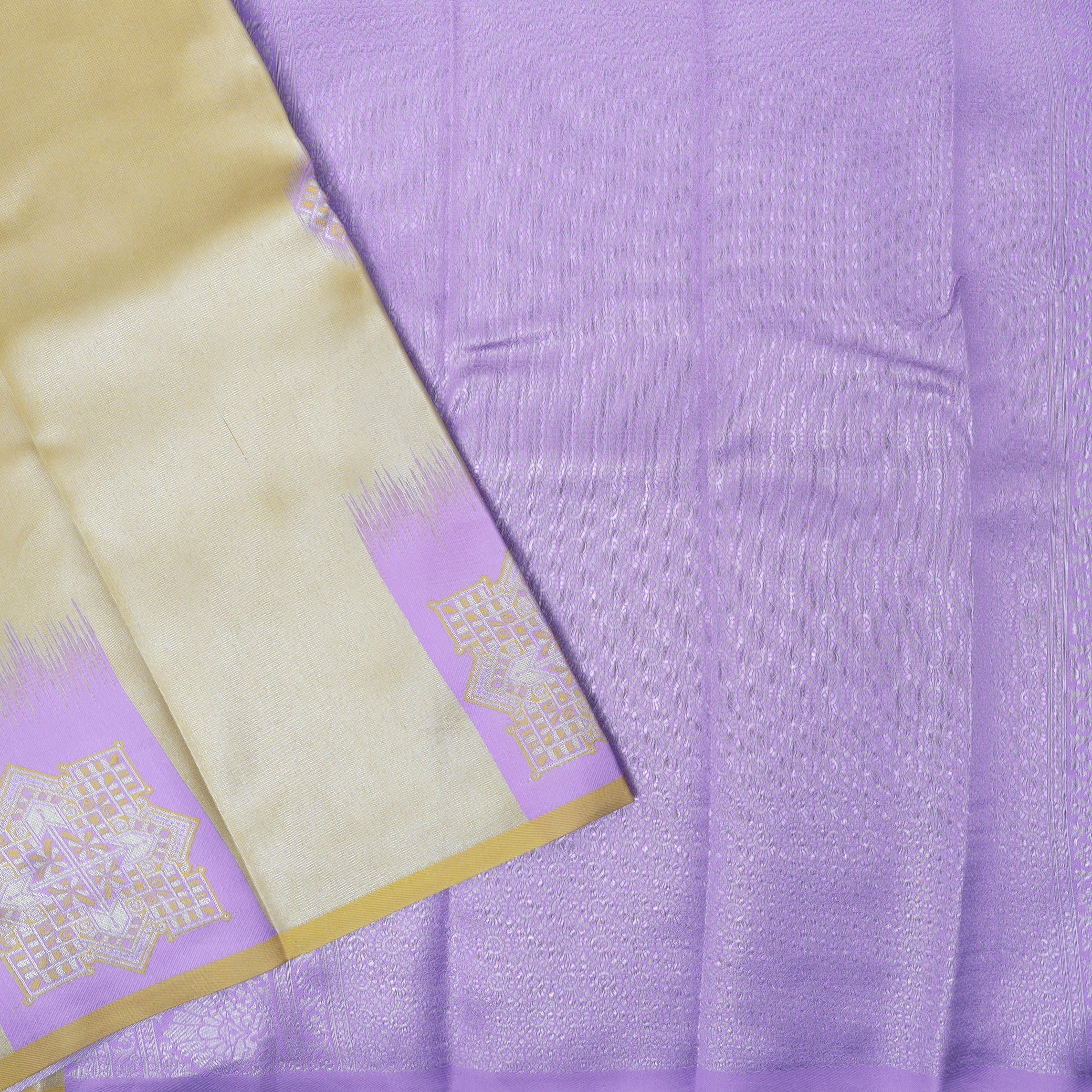 Light Golden Yellow with Lavender Litchi Silk Saree