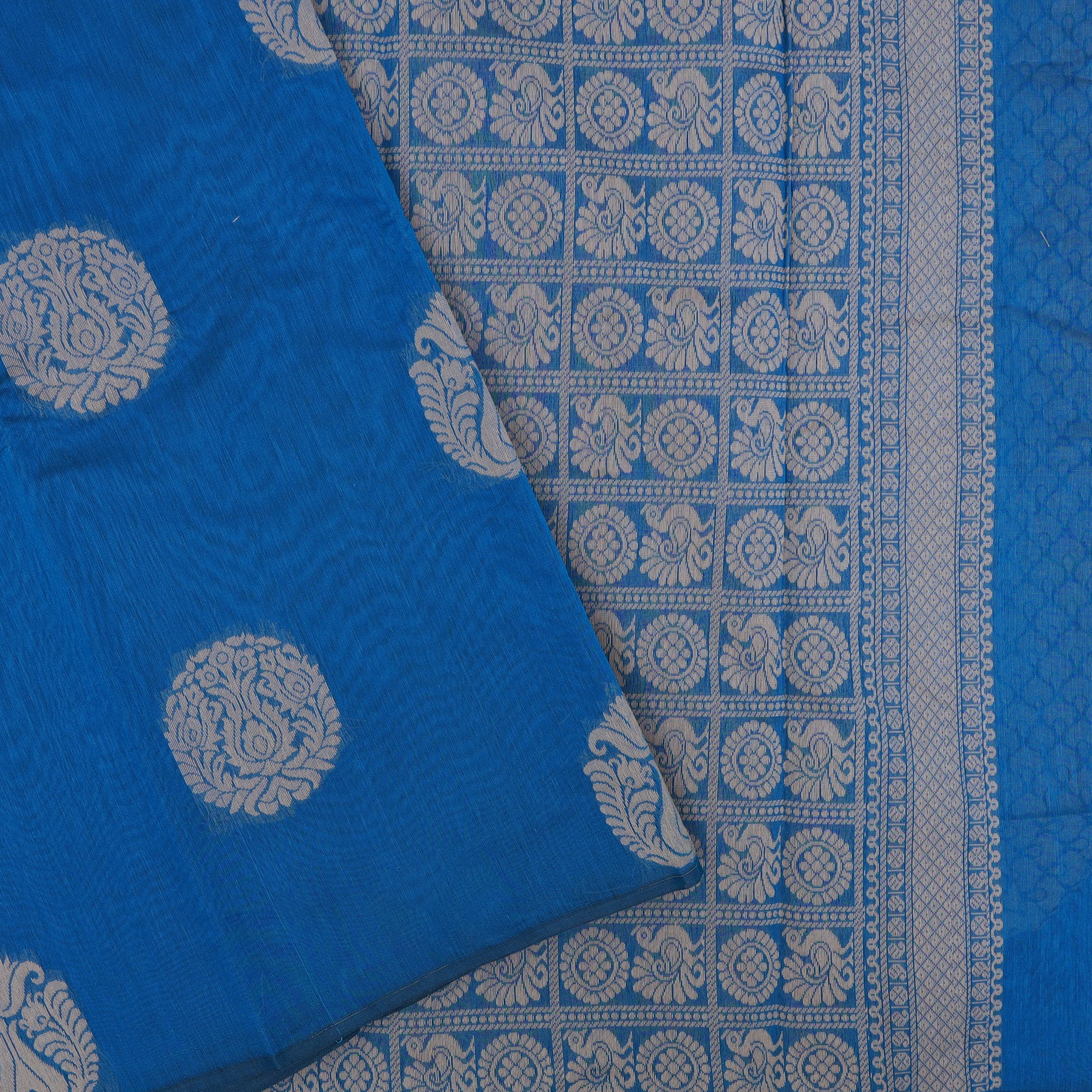 Firozi Blue With Sandal Zari  Silk Cotton Saree