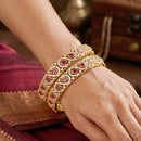 Gold-Plated S Letter With Ruby Stone Work bangles