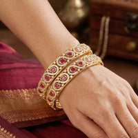 Gold-Plated S Letter With Ruby Stone Work bangles