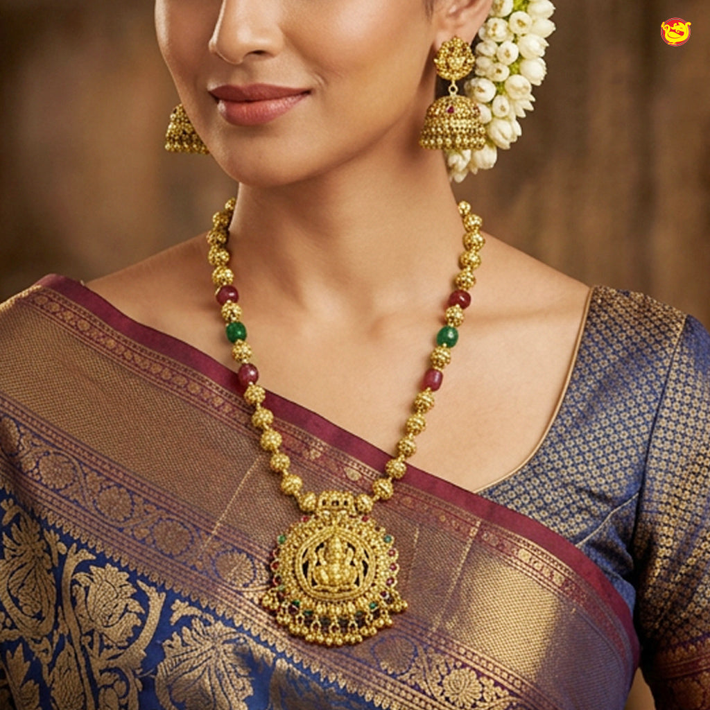 Traditional  lakshmi  With Coin Pendant Long Necklace set
