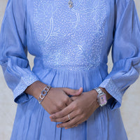 Aarviya-Light blue With  Floral Design  Ladies Branded Umbrella Top Readymade