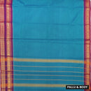 Cyan Blue With Purple Pure Chettinad Cotton Saree without Blouse