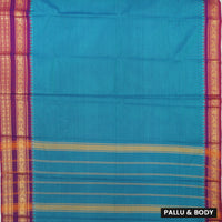 Cyan Blue With Purple Pure Chettinad Cotton Saree without Blouse