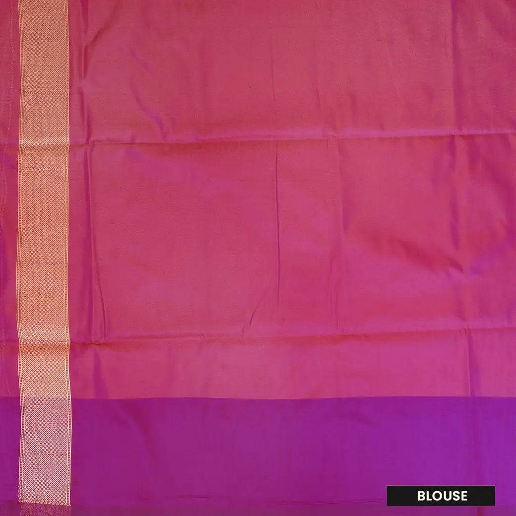 Orange With Rani Pink Copper Zari Border Soft Silk Saree