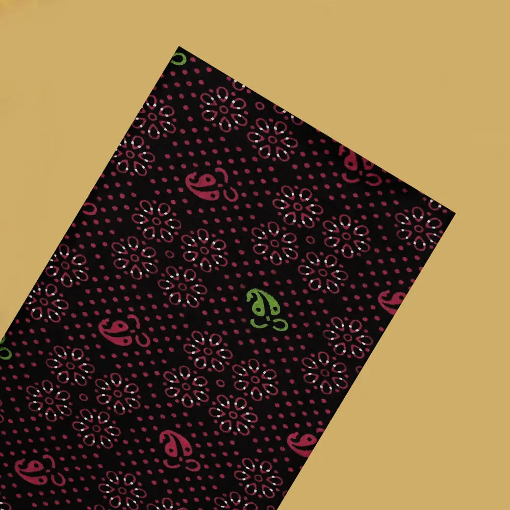 Black with Pink flower design Cotton Printed Lungi