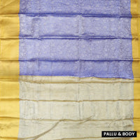 Periwinkle Blue with Golden-Yellow in Leaf Pattern Design Tanchui Silk Saree