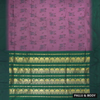 Magenta with a Green border and pallu Premium Quality Kalyani Cotton Saree