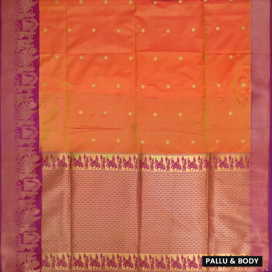 Orange With Rani Pink Copper Zari Border Soft Silk Saree