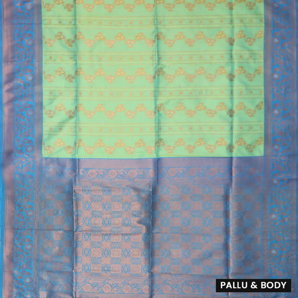 pistachio green and royal blue Soft Silk Saree