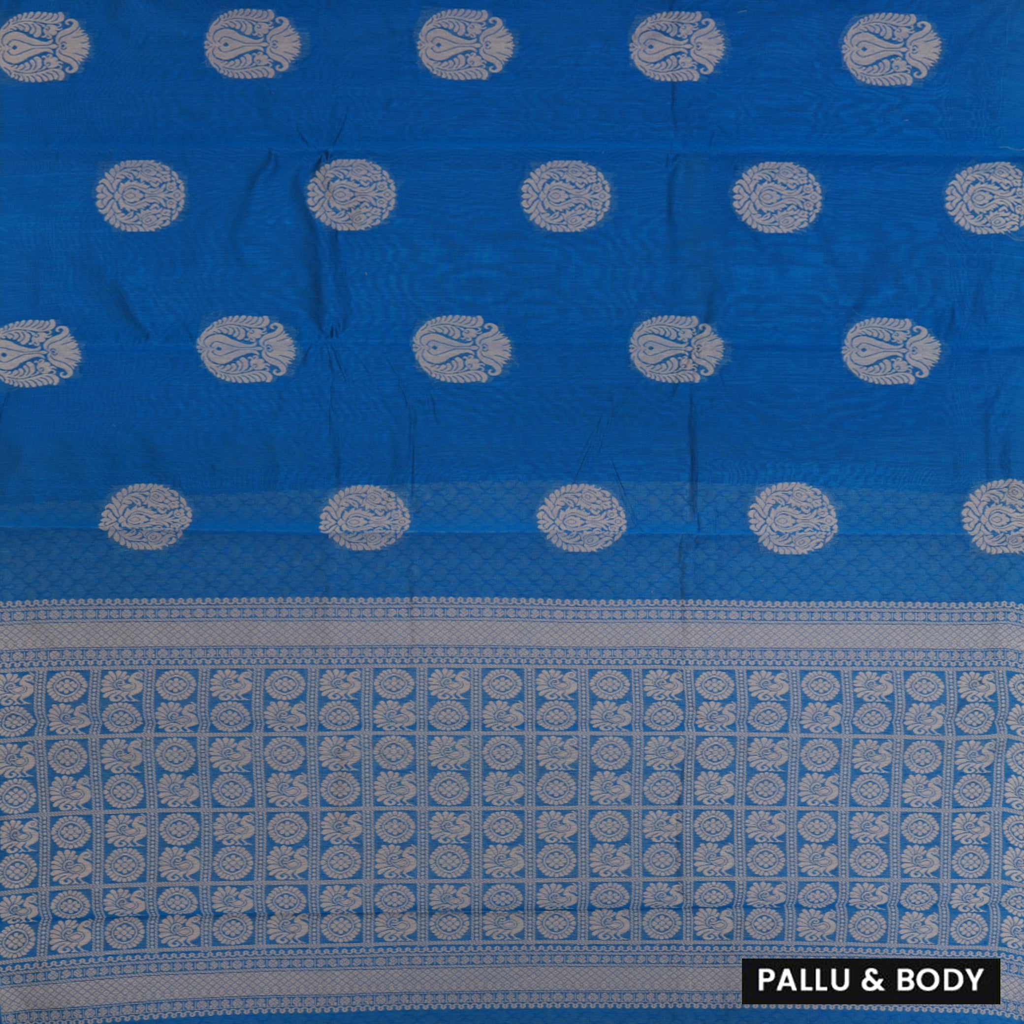 Firozi Blue With Sandal Zari  Silk Cotton Saree