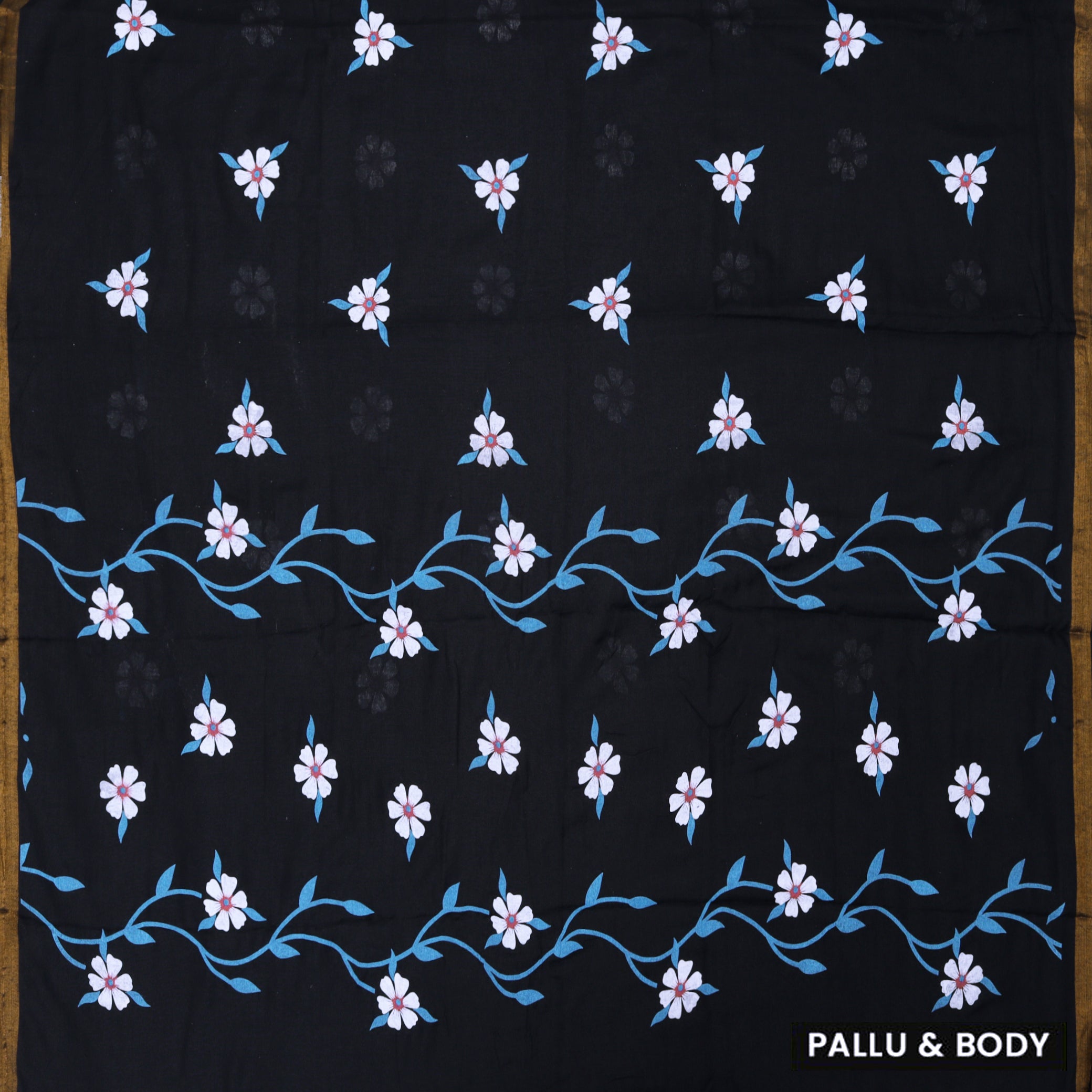 Block Linen Cotton Saree with Contrast Blouse