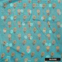 Beige with Light Blue Floral Pattern Semi Burberry Silk Saree