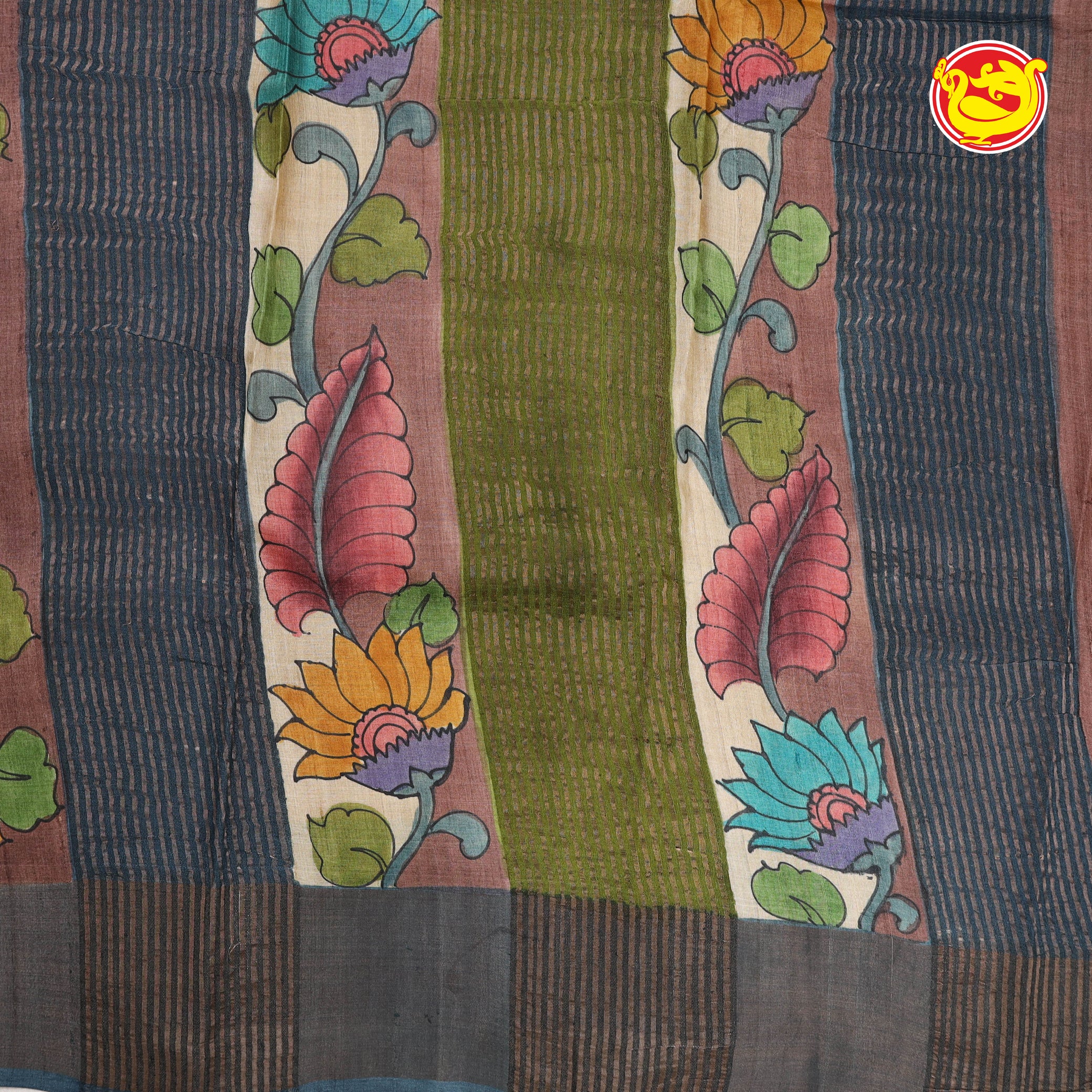 Pure tussar silk saree with hand painted kalamkari