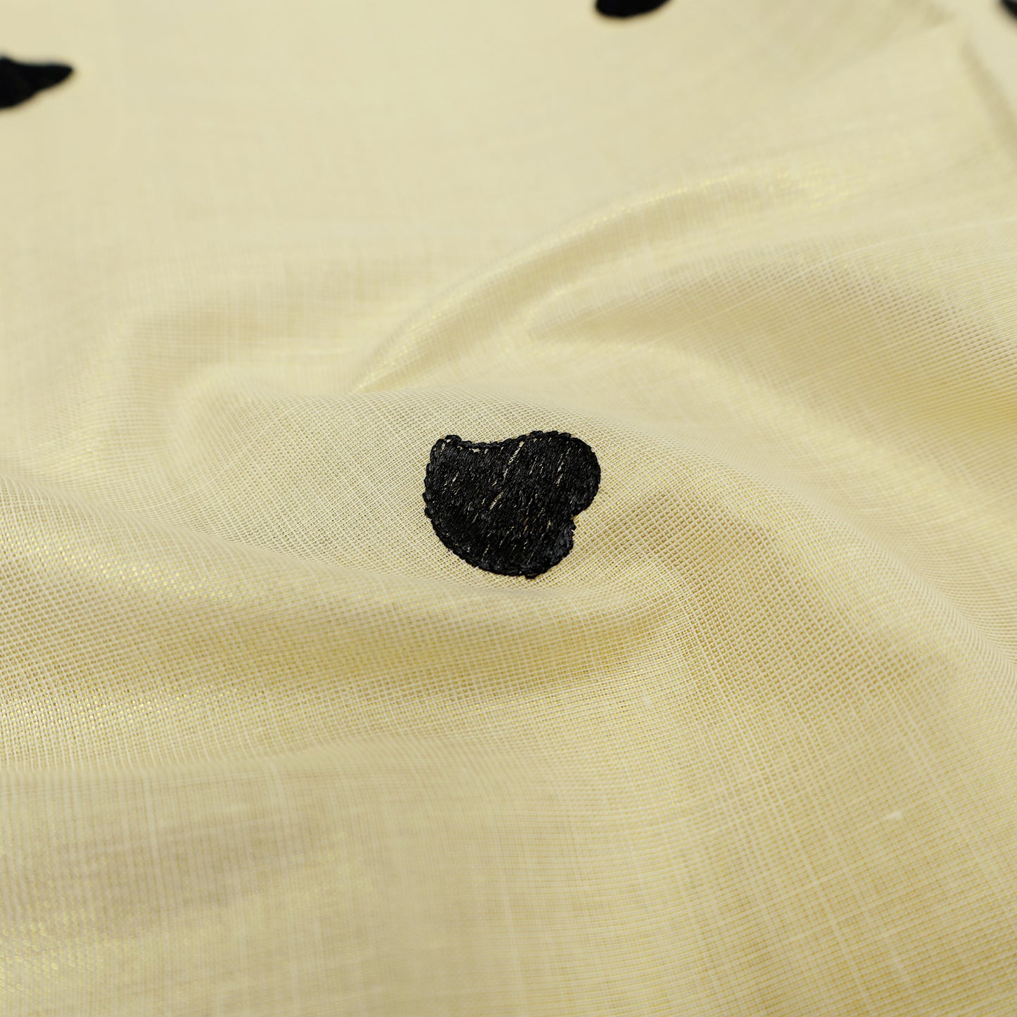 Off White With Black Leaf Cluster Motifs Embroidery  traditional kerala onam saree